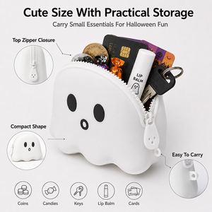 Glow in the Dark Halloween Ghost Silicone Coin <b>Purse</b> <b>Cute</b> Mini Pouch Party Favor Gift Bag Custom OEM ODM Seasonal Product - Product Image 4