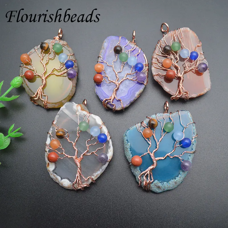 Rose Gold Plated Natural Stone Wire Wrapped Pendant Necklace For Girl Wholesale