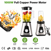 Blender de grande capacité 1,5 L/50 OZ, blender de comptoir en acier inoxydable avec 2 tasses pour jus, smoothie, milkshake, confiture, sans BPA