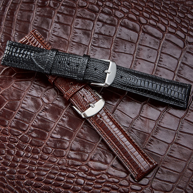 22mm Black Genuine Leather Watchband Tail Lizard Grain, Lightly Padded Replacement Watchstrap That Brings New Life to Any Watch