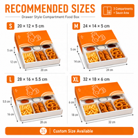 Caja de papel para llevar con compartimentos personalizados para hot dog, aros de cebolla, alitas de pollo, patatas fritas, churros y otros alimentos.
