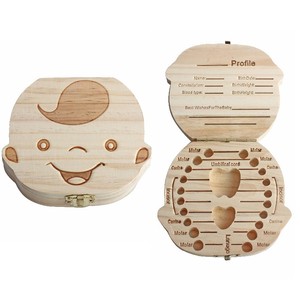 Boîte à dents <span class=keywords><strong>de</strong></span> <span class=keywords><strong>lait</strong></span> pour bébé Muti-Language Boy Girl First Dents ombilical Lanugo Organizer Keepsakes Save Wooden - Product Image 1