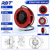 Ventilador Centrífugo AC R2E133-AN77-01-15, 230V, 133mm, 88/110W, 1500RPM, Curva Hacia Adelante, para Reemplazo en Gabinetes HVAC y Refrigeración