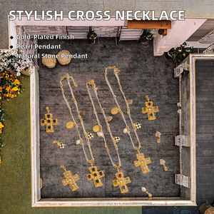 Trendy paslanmaz çelik çapraz kolye kolye tatlısu inci doğal taş uzun geometrik partiler için çok aksesuar takı - Product Image 3