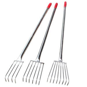 Râteau en acier inoxydable avec manche en bois, argenté/rouge/noir, <span class=keywords><strong>pour</strong></span> la pêche des <span class=keywords><strong>palourdes</strong></span> et des fruits de mer en bord de mer - Product Image 5