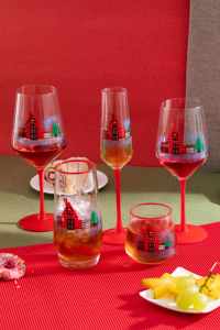 Maschinen gefertigter quadratischer 180-ml-Weihnachtsrothausstiel im europäischen Stil für Becher Umwelt freundliche bleifreie festliche Gläser - Product Image 4