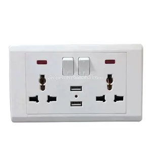 Double multi socket white color USB wall switch and socket