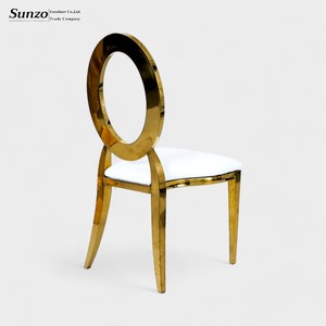 Chaises de Salle à Manger Moderne de Luxe à Dossier Rond en Acier Inoxydable Doré et Argenté pour Hôtels Mariages Événements Banquets Fêtes-Vente en Gros - Product Image 3