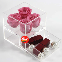Boîte cadeau en acrylique SHP avec tiroir pour rose éternelle et rangement de bijoux, vitrine transparente, vente en gros