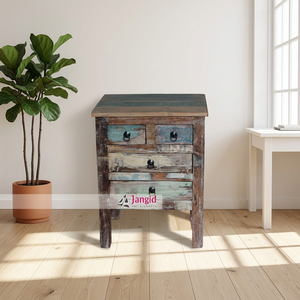 Mesitas de Noche de Madera Reciclada, Mesita de Noche Pequeña con Cajones para Dormitorio, Sala de Estar, Muebles Hechos a Mano para Habitación de Hotel - Product Image 2