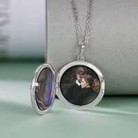 Pendentif commémoratif Grace Vintage pour femme en argent sterling 925 plaqué rhodium avec coquille d'ormeau et médaillon photo Arbre de vie/Arbre genealogique
