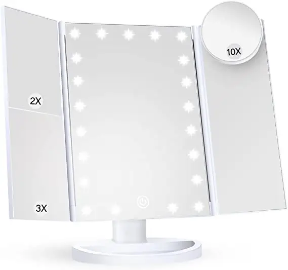 ポータブルLED化粧鏡バニティミラーライト付き2X 3X10X倍率照明付き化粧鏡タッチコントロール