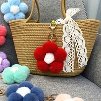 Porte-clés créatif en peluche douce et écologique en forme de fleur, joli petit pendentif de sac, accessoires pour téléphone portable, cadeau pour voiture