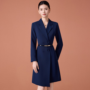 Women's Professional Career Dress A-Line Notched Neckline Solid Color Office Uniform With <b>Belt</b> For <b>Work</b> Commuting - Product Image 2