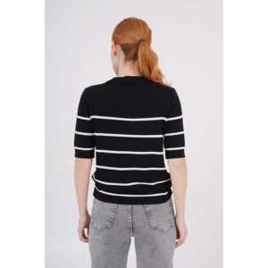Blusa de Punto a Rayas de Manga Corta para Mujer al por Mayor, Color Negro - Product Image 2