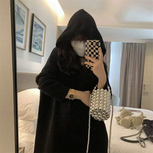 Winter Koreaanse Stijl Retro Capuchon Oversized Wollen Trui Jurken Dikke Warme Maxi Vrouwen Breigoed Lange Trui - Product Image 2