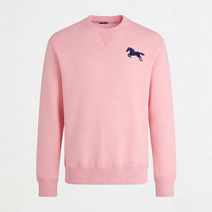 Felpa 100% Cotone con Ricamo 3D di Cavallo per Uomo, Peso Pesante 350-400 GSM, Pullover Tinta Unita con Collo Rotondo per Autunno e Inverno - Product Image 2