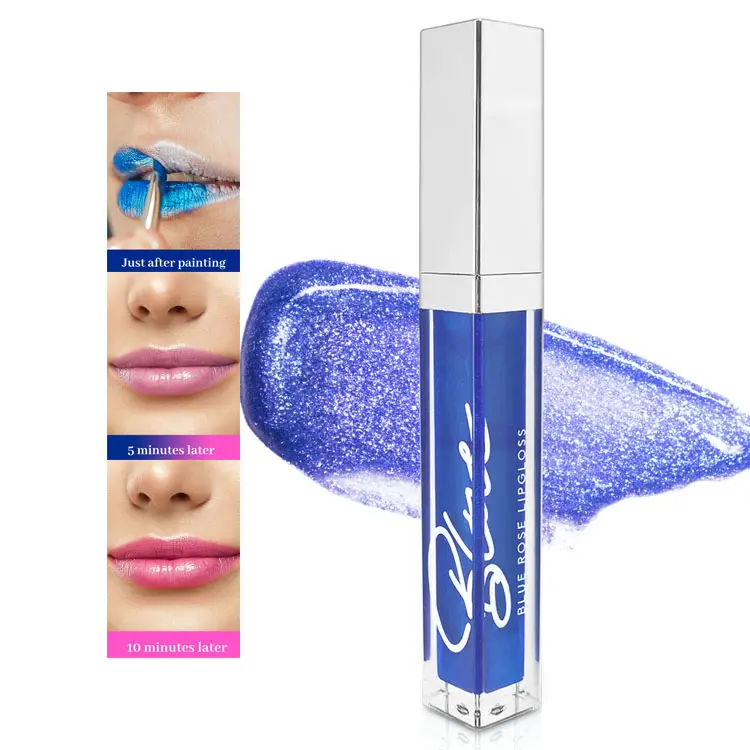 Lip Gloss Atacado Bulk Blue Rose Color Changing Batom Long Lasting Hidratante Lip Tint Private Label Personalizado Lip Gloss