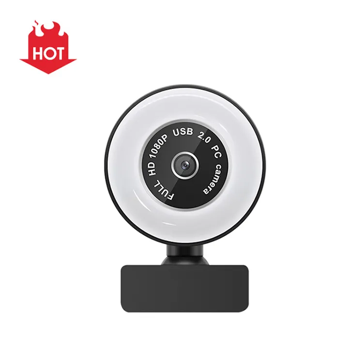 FHD 1080P 2K Webcam with Ring Light Auto Focus Dual Microphone 360 Degree Swivel PC Computer USB Pro Web Camera