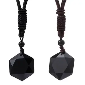 Estrella de David Salomón cristal cuarzo colgante hombres joyería Natural negro obsidiana hexagrama collar energía piedra