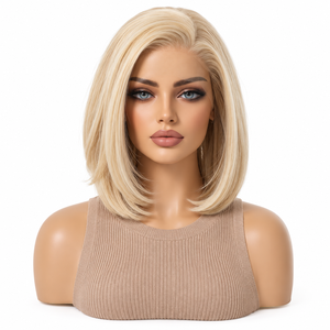Peluca Bob Recta Rubia <span class=keywords><strong>Barbie</strong></span> con Frente de Encaje 13x4, Resistente al Calor, Cabello Sintético, Peluca Corta Completa para Mujer, Proveedor Mayorista - Product Image 4
