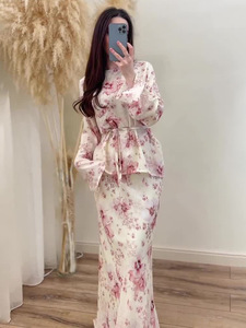 R-671 Elegante Abito <span class=keywords><strong>Abaya</strong></span> <span class=keywords><strong>Arabo</strong></span> Musulmano Traspirante in Poliestere con Lacci alla Caviglia, Set di 2 Pezzi - Product Image 2