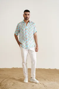 Chemise décontractée 100 % coton imprimée Z, respirante, séchage rapide, anti-plis, col boutonné pour l'été, impression numérique, service OEM - Product Image 2