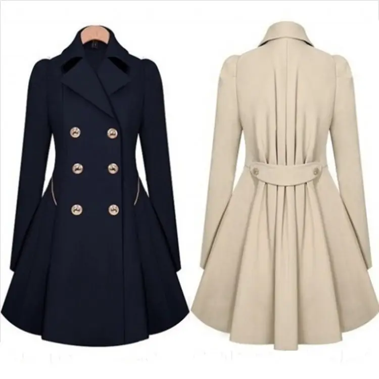 2022 Wholesale Ladies Spring Autumn Windbreaker Long Coat Trench Outwear Fashion Button Lapel Jacket for Women Coat