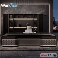 Bureau de direction moderne classique en ébène avec tiroir à verrouillage par empreinte digitale et plateau en cristal de carbone argenté, mobilier de bureau en gros