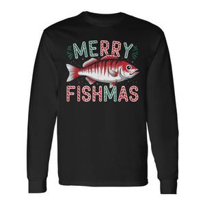 Maglietta a maniche lunghe Merry Fishmas Bass Fishing Ugly Christmas per pescatori - Product Image 1