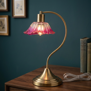 Modern Flower <b>Glass</b> <b>Table</b> <b>Lamp</b> AC Powered E12 Base Brightness Brass Finish Dimmable LED Light for Living Room Bedroom - Product Image 3
