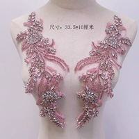 Décoration de luxe en dentelle, broderie de cristaux et strass pour vêtements, tissu en maille à motif floral 3D, accessoire de couture 5''+