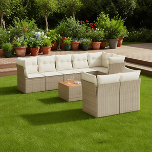 Ensemble de canapés de jardin en rotin beige 6 places, mobilier d'extérieur résistant aux intempéries, design contemporain - Product Image 2