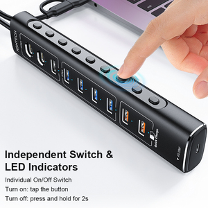 <span class=keywords><strong>Hub</strong></span> USB 3.0/3.1 OEM/ODM avec alimentation PD20W, charge rapide, 10 ports en aluminium, hybride avec câble USB-C non détachable - Product Image 3