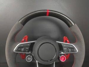 หนังคาร์บอนไฟเบอร์แท้สำหรับพวงมาลัย พร้อมแป้นเปลี่ยนเกียร์สีแดงและปุ่มสตาร์ท สำหรับ <span class=keywords><strong>Audi</strong></span> <span class=keywords><strong>A3</strong></span>/A4/A5/A6/Q3/Q5/Q7/S/<span class=keywords><strong>RS</strong></span> <span class=keywords><strong>Line</strong></span> - Product Image 3