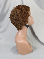 Couleur brune Pixie Wave 13x4 dentelle frontale perruque pleine densité 100% cheveux humains bouclés court Pixie Cut perruque