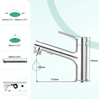 Robinet de lavabo de salle de bain extractible avec jet cascade, 3 modes, monocommande, chromé, à poser sur le comptoir