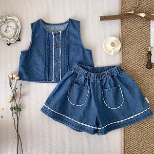 Conjunto de 2 piezas de ropa de verano para niñas con logotipo personalizado, conjunto de ropa vaquera para niñas bebés sin mangas para niños - Product Image 5
