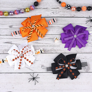 Không Được Bán Buôn 4.35 Inch Bí Ngô Sọc Dot Halloween Của Ngày Cô Gái Tóc Bow Knot Tóc Pins Làm Bằng Tay Phụ Kiện Tóc - Product Image 4
