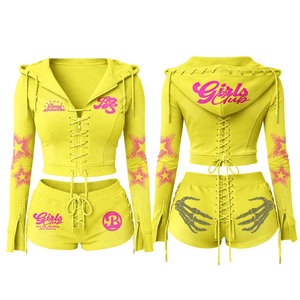 Wholesale Price New Design Cotton Polyester Made Crop Top Hoodie & Shorts <b>Set</b> New Arrival Best Style Women Shorts <b>Set</b> - Product Image 3