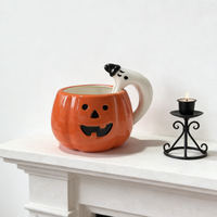 Nouvelle Tasse à Café en Céramique Citrouille Halloween 2026 avec Poignée Fantôme 3D - Design Jack-O'-Lantern, Vaisselle d'Automne Compatible Lave-Vaisselle et Micro-ondes