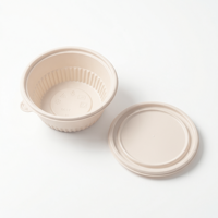 Bol en amidon de maïs biodégradable robuste de 750 ml avec couvercle, emballage écologique personnalisé, récipient alimentaire jetable micro-ondable pour plats à emporter