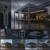 Pergola moderne en aluminium robuste de 120 mm, à lames orientables, imperméable, série E, motorisée, pour hôtel commercial, balcon, toit