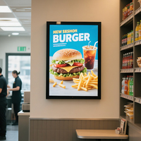 Caja de luz LED de cristal con marco de cartel publicitario de aluminio ultrafino personalizado para restaurante supermercado