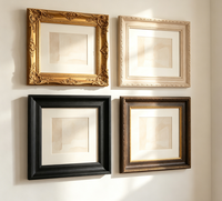 Moldura de Madera Maciza con Relieve Vintage, Tiras Metálicas Doradas y Plateadas para Marcos de Arte y Retratos