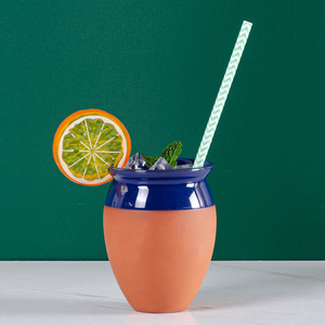 10oz azul con color marrón <span class=keywords><strong>artesanal</strong></span> hecho a mano Talavera Jarritos arcilla mexicana tazas de cerámica con logotipo personalizado - Product Image 1
