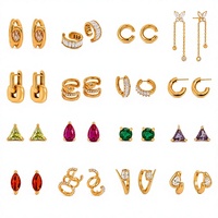 Boucles d'oreilles en vrac en acier inoxydable 316L plaqué or PVD 18 carats avec zircone cubique multicolore, clous d'oreilles délicats pour femmes, bijoux de mode