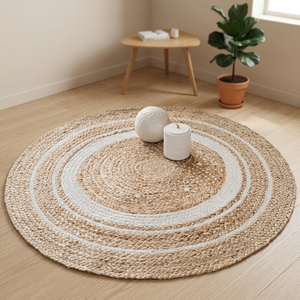 Tapis rond en jute tressé brun, tapis de sol en fibres naturelles, couleur unie moderne, antidérapant, poils moyens, pour la maison, le bureau, l'hôtel, le salon - Product Image 2