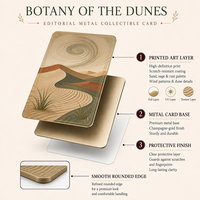 Carte de collection en métal personnalisée de luxe, Botanique des Dunes, avec impression UV texturée 3D sur feuille métallique, en acier inoxydable, souvenir pour cadeau