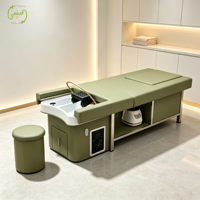 Lit de lavage capillaire de spa à circulation d'eau avec armoire de rangement, structure en acier inoxydable, mobilier de thérapie capillaire pour salon